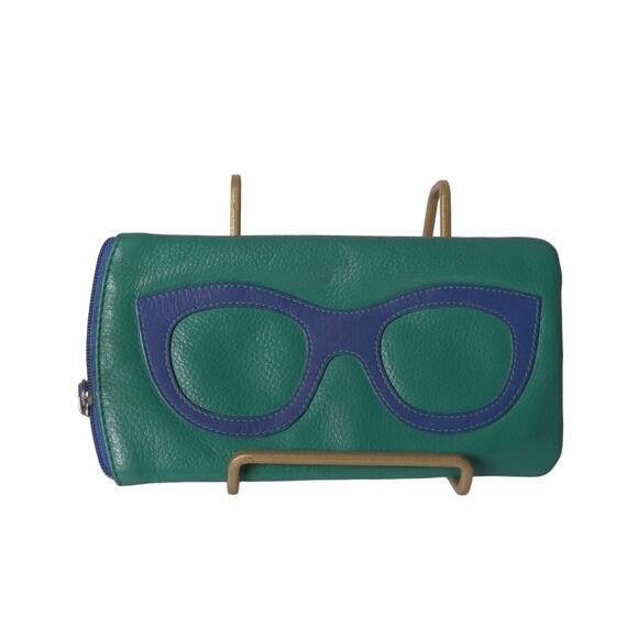 ili New York Smooth Leather Eyeglass Case with RFID Blocking, Blue & Green - Picture 1 of 5